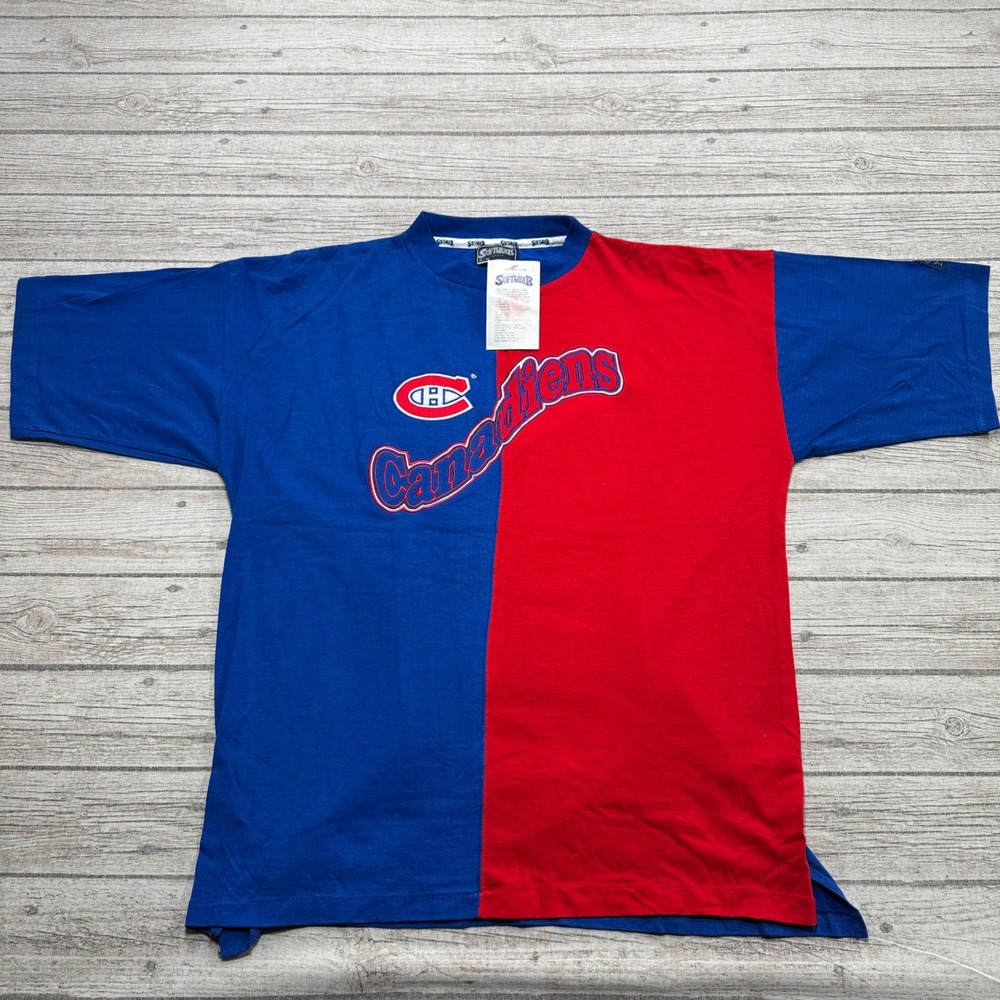 Montreal Canadiens T-Shirt Mens Large Blue Red Hockey Athletics Softwear NEW